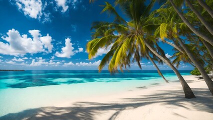 Naklejka na ściany i meble Transport yourself to a serene paradise in the Maldives with a breathtaking photograph ai generative