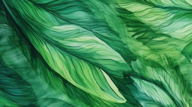 Abstract hand painted green background. Generative Ai