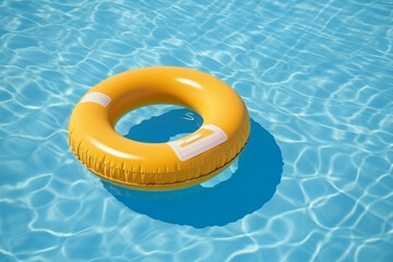 Small Rescue Circle Yellow in a Blue Water Swimming Pool. concept color summer. Ai Generative.