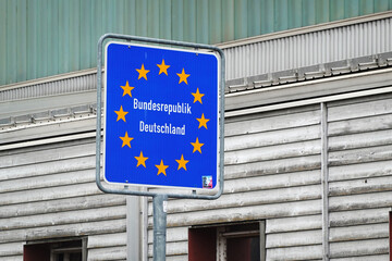 The road sign at the border of Germany, Friedrichshafen, Germany