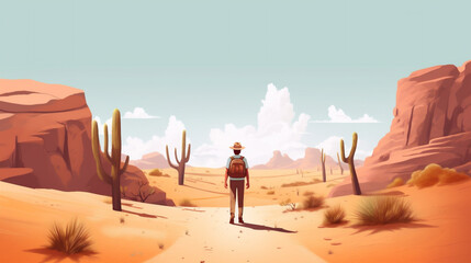 journey man ai trek landscape walking desert hike adventure travel backpack. Generative AI.