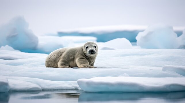 Polar bear on the ice. Weddel Seal Leptonychotes weddellii. generative ai
