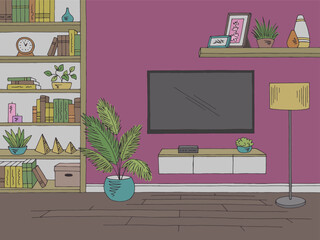 Living room graphic color home interior sketch illustration vector 
