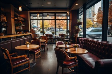 Fototapeta na wymiar Cozy And Inviting Coffee Shop, Generative AI