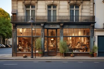 Vintage charming storefront with wood carpentry and an elegant retro feel, generative AI