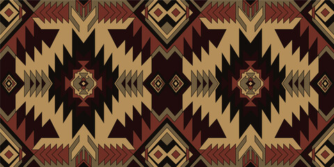 Native American Southwest, Aztec, Navajo seamless pattern. Tribal black and white geometric print. Ethnic design wallpaper, fabric, cover, textile, rug, blanket. - obrazy, fototapety, plakaty