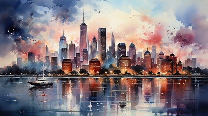 city, watercolor style Generative AI