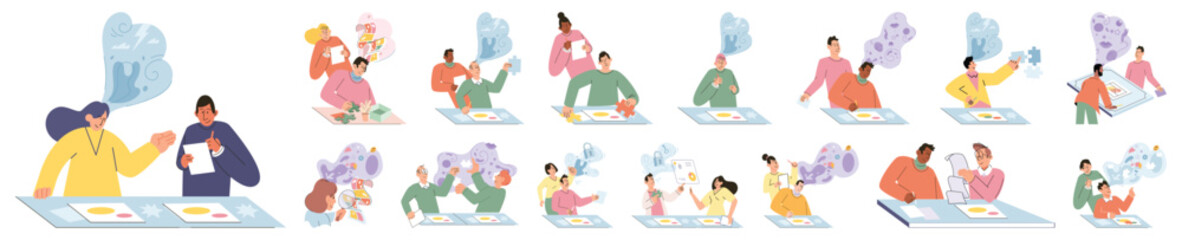 Psychologist listening to patient at mental therapy session. Growth mind and mental intelligence self development tiny person. Person talking to psychotherapist. Psychological session therapy support