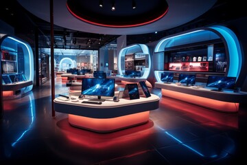 Naklejka premium Sleek And Modern Tech Gadgets Store, Generative AI