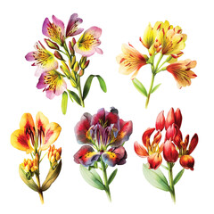 Alstroemeria flower watercolor paint collection