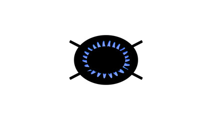 gas flame silhouette,  gas flame on a stove top. The flame is blue, and it is surrounded by a circle of heat. 