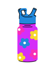 Flat bright illustration of a water bottle that people take for a walk, sports and study
