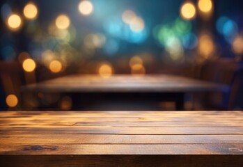 Empty wooden table with blurred studio background 