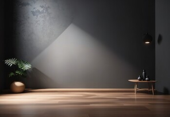 Empty light dark wall with beautiful chiaroscuro. Minimalist background for product presentation, mock up