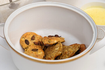 Delicious homemade snacks - crunchy oatmeal cookies with nuts and seeds