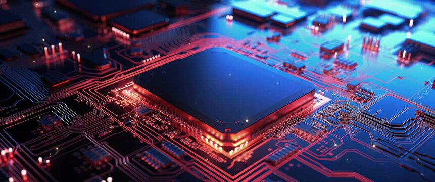 Futuristic Technology Background. Computer CPU circuit board data storage operation chip.
