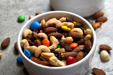Trail mix in a white bowl