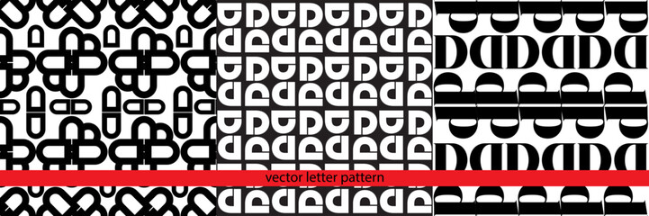 A set of vector lettering black and white geometric patterns. Black and white font patterns. Geometric pattern. Letter pattern. Basic vector geometric pattern.