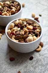 Trail mix in a white bowl