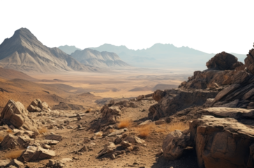 barren desert landscape. transparent PNG. Desert landscape. rocky alien planet. Mars surface.