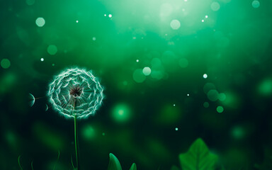 Stylized 3D dandelion with abstract green background. AI generated