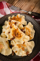 Fried dumplings (pierogi) with meat.