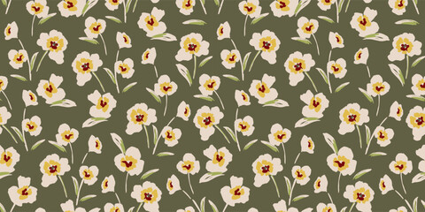 Floral abstract seamless pattern. Retro flowers. Vintage style.Vector design for paper, cover, fabric, interior decor and other - 628085441
