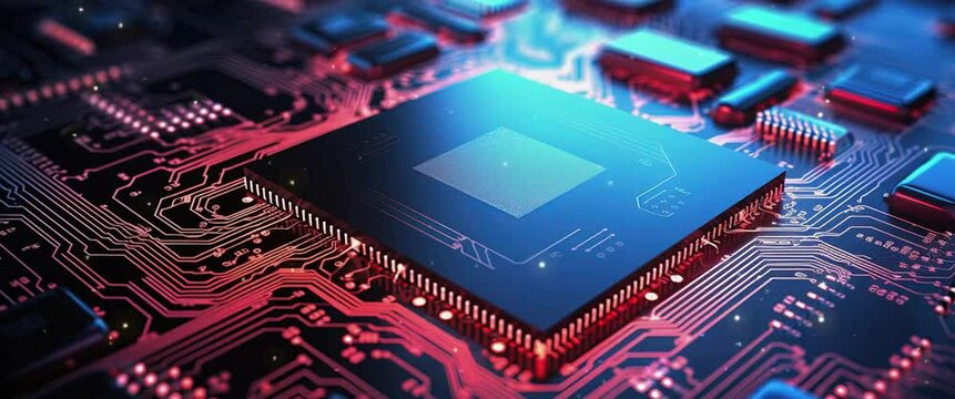 Futuristic Technology Background. Computer CPU circuit board data storage operation chip.