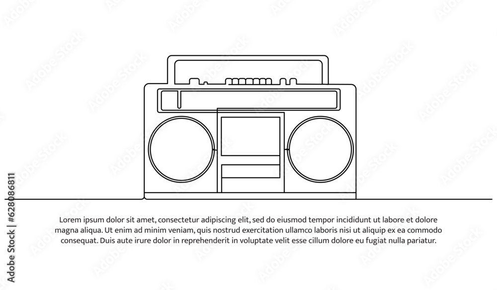 Poster old radio one continuous line design. decorative elements drawn on a white background.