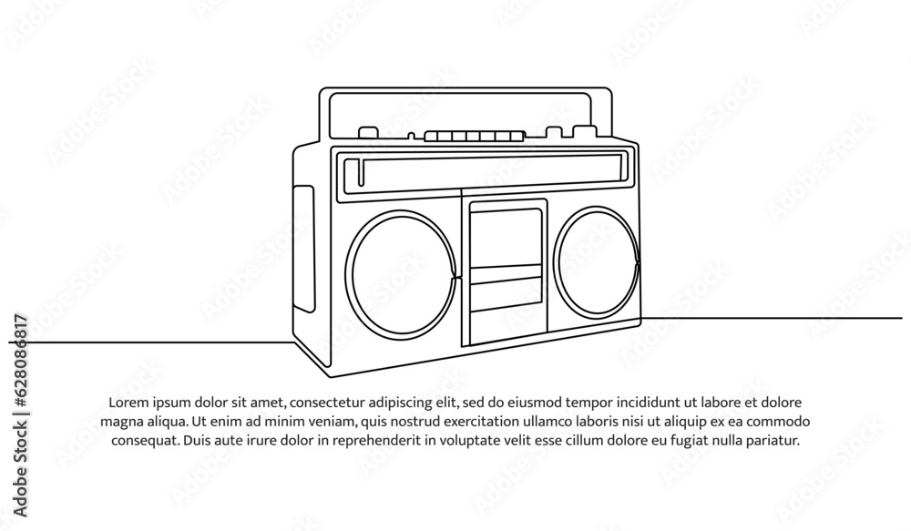 Poster old radio one continuous line design. decorative elements drawn on a white background.