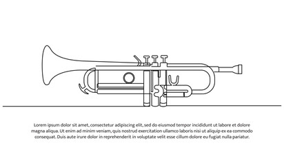 Trumpet one continuous line design. Decorative elements drawn on a white background.