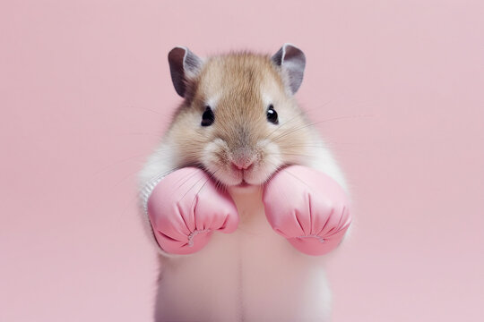 Creative template graphics image of funny hamster wear boxing gloves created with generative ai modern technology