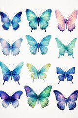 set of watercolor butterflies isolated on white, AI Generated