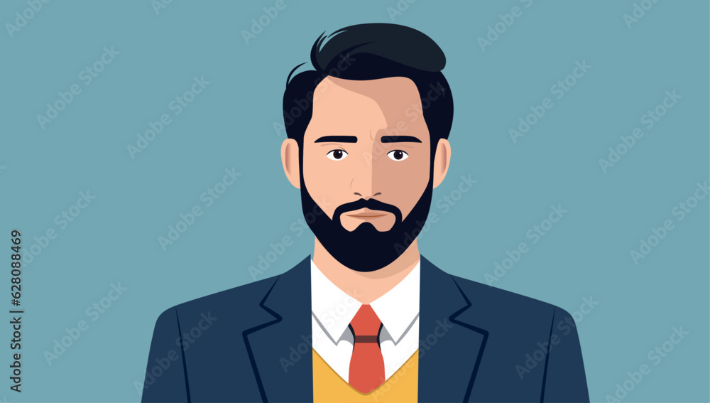 Poster portrait of man vector - illustration of sharp dressed businessman face and upper body looking into 