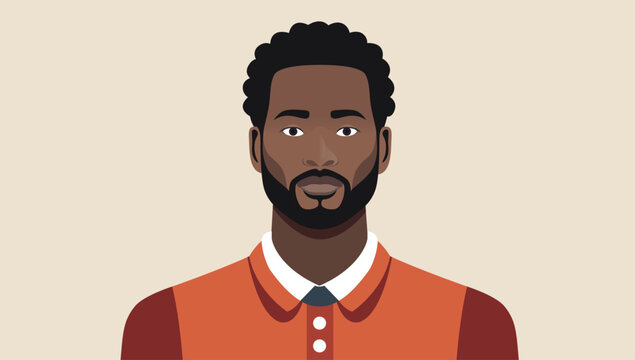 Black man face and upper body - Vector illustration portrait of male person in professional casual clothes looking into camera. Flat design character with beige background