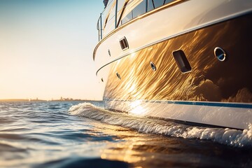 ocean view from luxury yacht, golden hour bliss