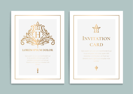 Gold and white luxury invitation card design with vector ornament pattern. Vintage template. Can be used for background and wallpaper. Elegant and classic vector elements great for decoration.