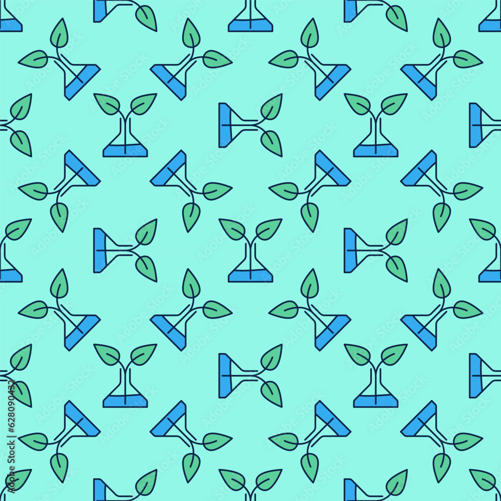 Poster flask with plant vector stem concept colored seamless pattern