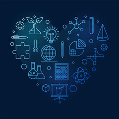 Science, Technology, Engineering and Math Education heart shaped minimal outline blue banner - STEM illustration