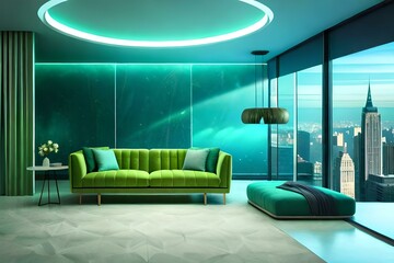 HOME INDOOR INTERIOR SOFA SET AND PAINTING ON WALL AI GENERATED