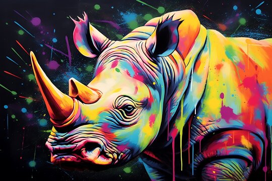 Colorful painting of a rhino. Generative AI