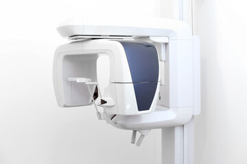 Detail Dental Panoramic Radiograph equipment isolated on white. Dental x-ray equipment.