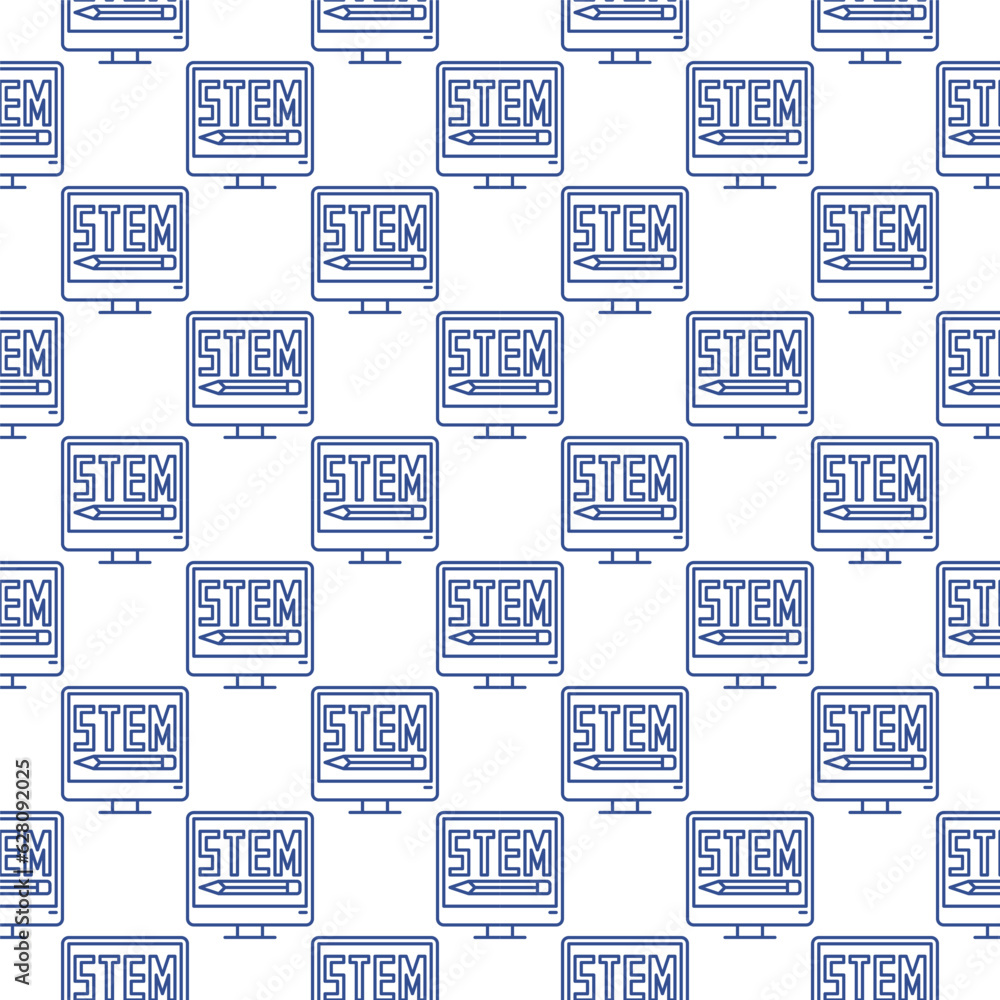 Poster stem desktop computer vector monitor outline seamless pattern
