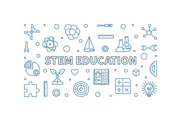 STEM Education - Science, Technology, Engineering, Mathematics line banner. Vector horizontal Illustration