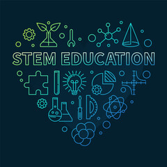 STEM - Science, Technology, Engineering, Mathematics Education Heart line colored concept banner - vector Illustration