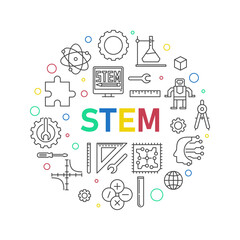 Fototapeta na wymiar STEM round outline vector creative illustration - Science banner