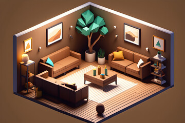 Generative AI Brown Living Room