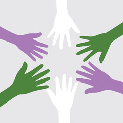 Silhouette of purple, white, and green colored hands as the colors of the genderqueer flag. Flat design illustration.