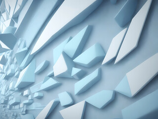 Beautiful futuristic Geometric background for your presentation. Textured intricate 3D wall in light blue and white tones. AI generated 