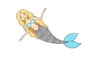 Vector beautiful drawing mermaid with scales pastel tail